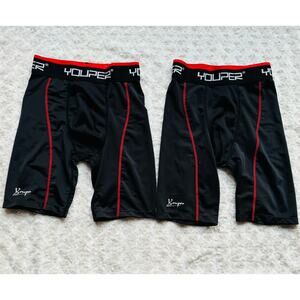 Youper Mens  Black Compression Shorts cup pocket Athletic Supporter SZ Medium 2